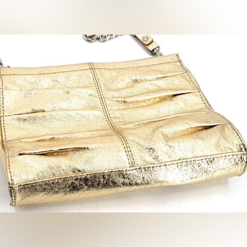 The Sak Metallic Gold Cinched Charleston Leather Crossbody or Shoulder Bag